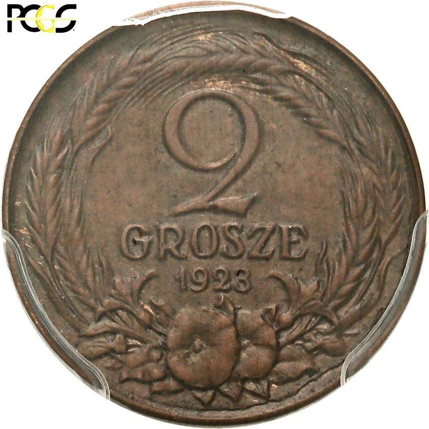 II RP. 2 grosze 1923 bez napisu PRÓBA brąz, PCGS SP63 BN